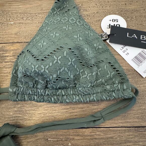 La Blanca NWT Size 10 Saltwater Sands Crocheted Olive Green Triangle Bikini Top - Picture 4 of 11